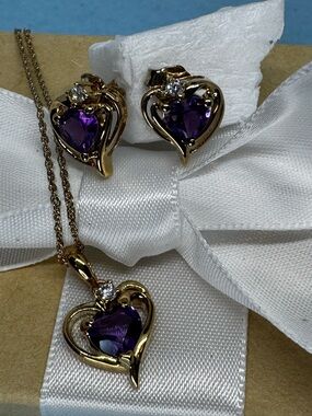 Sterling Silver & Gold Jewelry Set with Amethyst – Earrings, and necklace